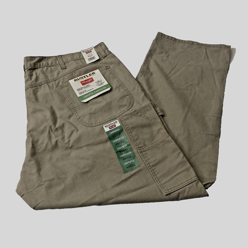 Wrangler Rustler Men's Khaki Carpenter Pant Heavyweight Denim Workwear 44x32 NWT